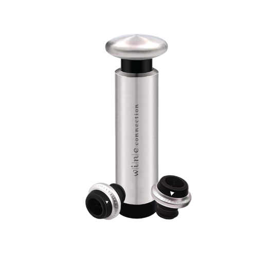 Stainless Steel Vacuum Pump + Stopper With Wine Connection Logo