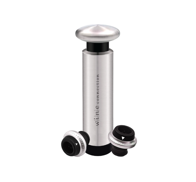 Stainless Steel Vacuum Pump + Stopper With Wine Connection Logo